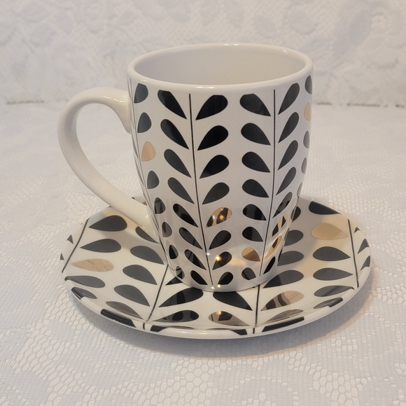 Unique Vintage Dining Delicate Coffee Cup Saucer Set Black White